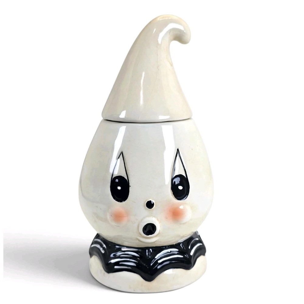 Johanna Parker Transpac Ghost Candy Jar Canister Halloween 7in AS IS Crazing